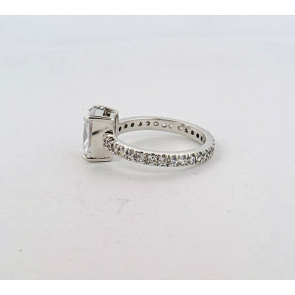 Princess Cut Sterling Silver 925 Engagement Ring with CZ & Pave Band Size 10 - Picture 2 of 9